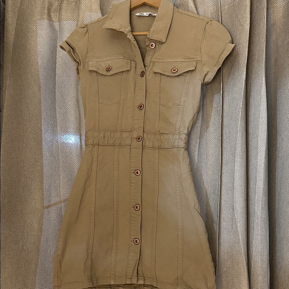 Zara Tan Button-Up Mini Dress